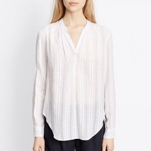 Vince White Shirred Neck Stripe Popover Blouse - 4